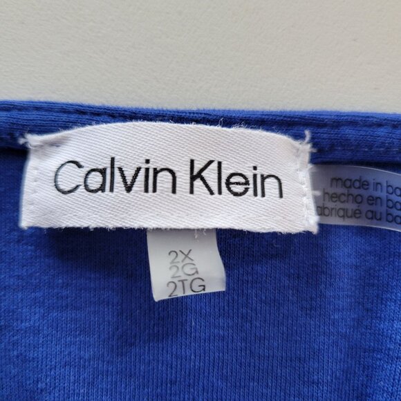 Calvin Klein Knot Front Short Sleeve V-Neck Top Blue Size 2X - Picture 7 of 11